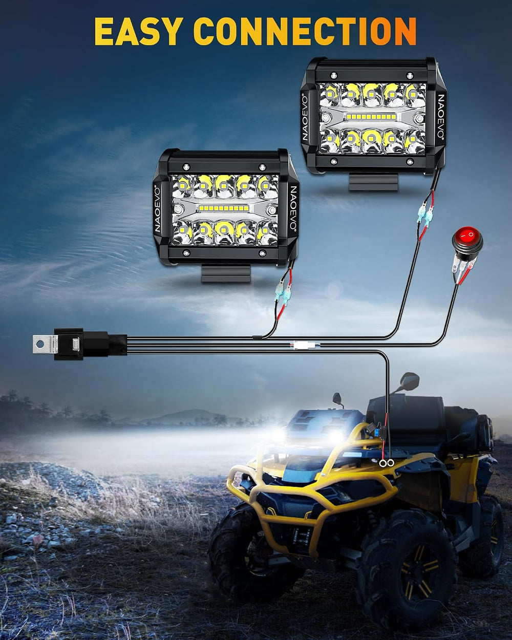 NAOEVO 4 Inch LED Pod Lights, White Fog Lights with 2-Lead Wiring Harness
