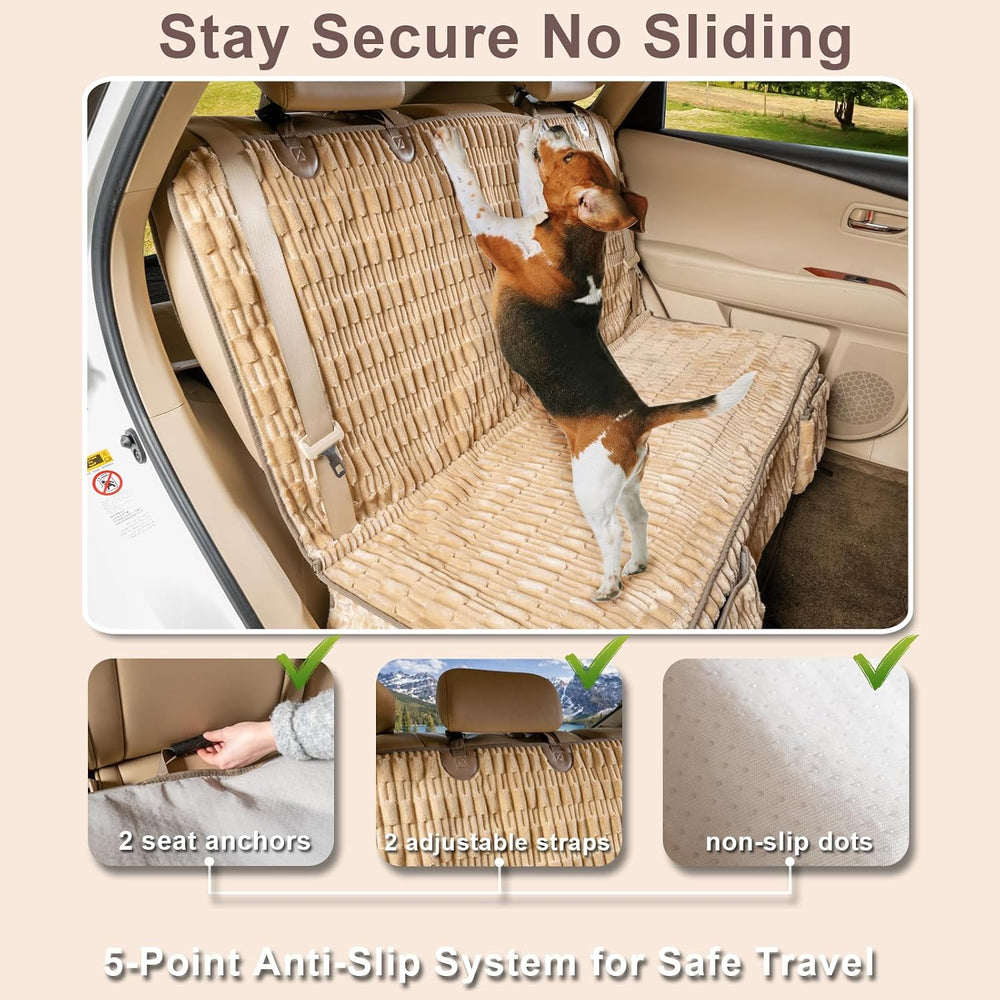 Dog Car Seat Cover, Soft Plush Waterproof Back Seat Protector, Tan