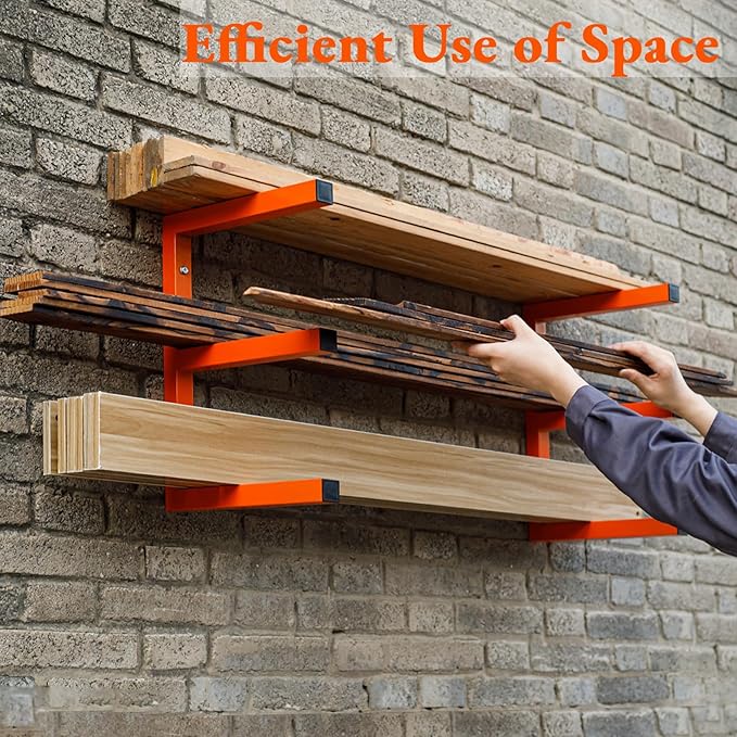Lumber Storage Rack Wall Mount, Heavy Duty Metal Wood Organizer