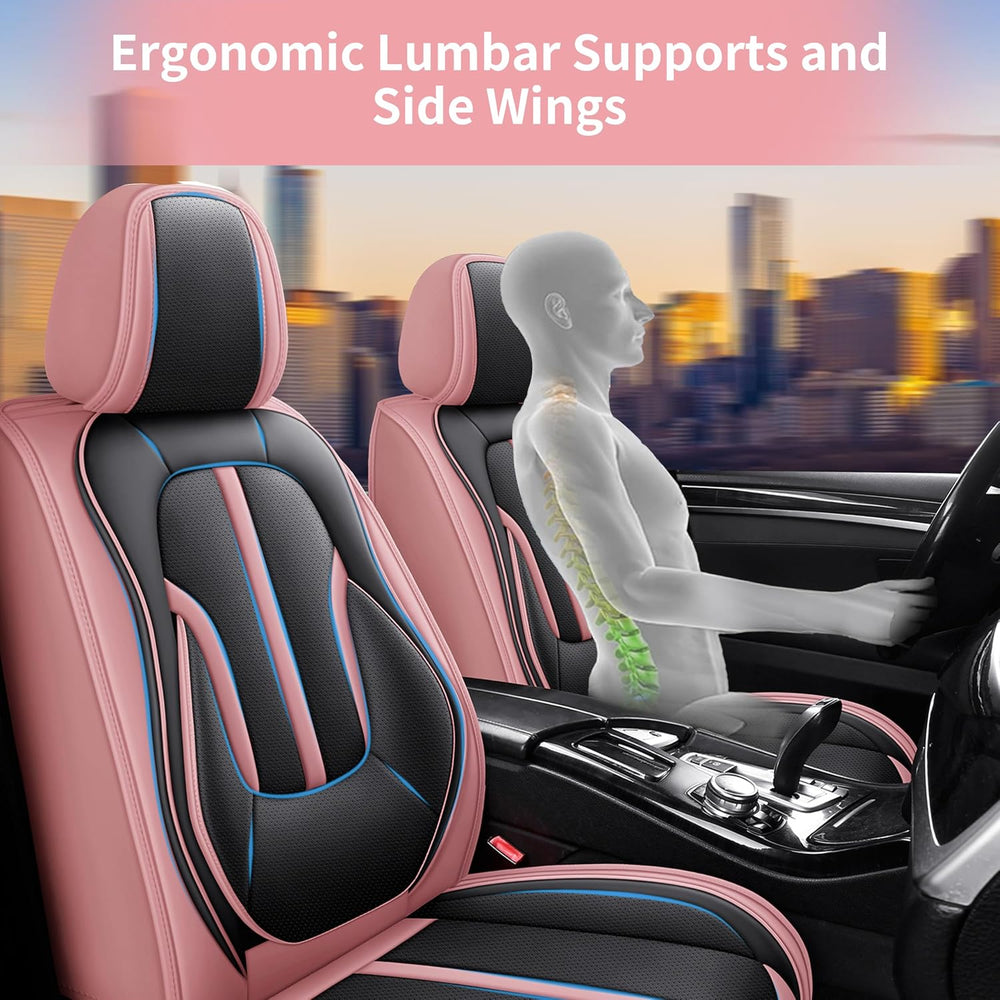 otoez Pink/Black Nappa Leather Seat Covers 5 Seats, Auto Lumbar Support