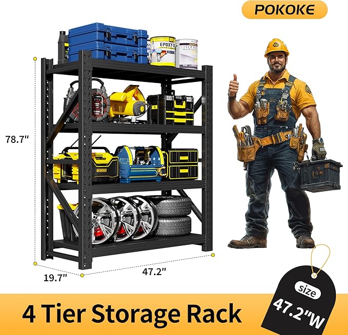Garage Shelving Unit, 4 Tier Heavy Duty Racks, Easy Assembly, Metal Racks