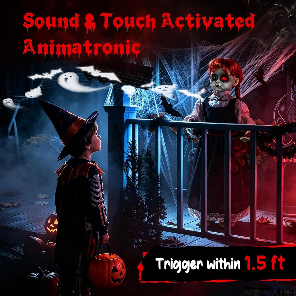Quntis 35Inch Scary Halloween Animatronic Outdoor Decoration, Sound & Tou...