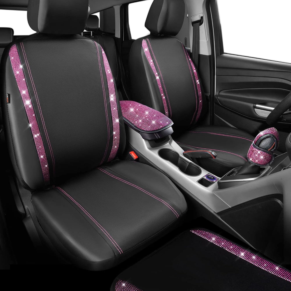 CAR PASS Bling Rhinestone Car Seat Covers Leather Shining Diamond Car Floor M...