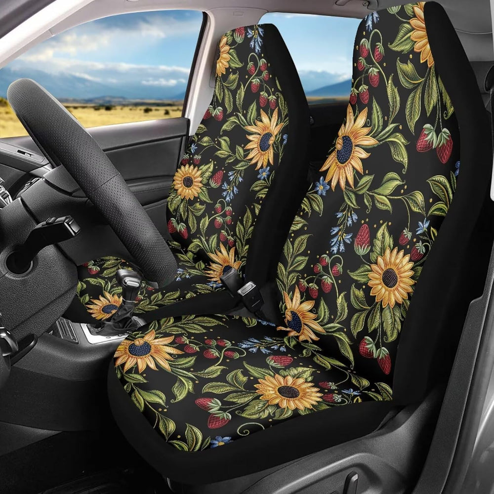 Strawberry & Sunflower Print Car Seat Covers for Men Women, Auto Decorati...