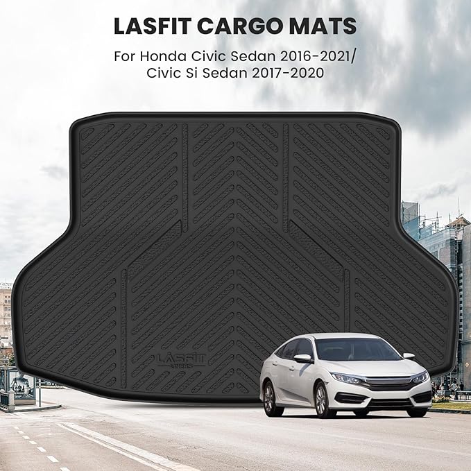 LASFIT Trunk Mat for Honda Civic Sedan 2016-2021, All Weather TPE Custom Fit