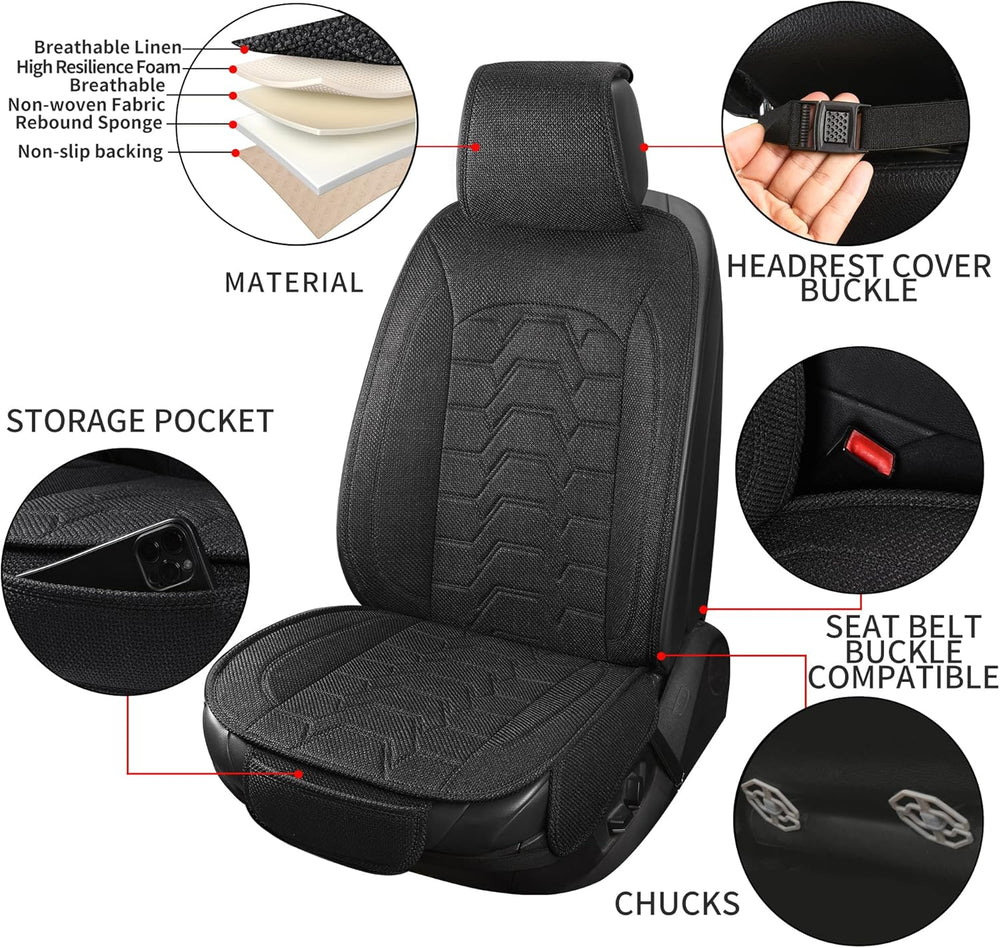 Linen Front Car Seat Covers Cloth Fabric Automotive Seat Protectors
