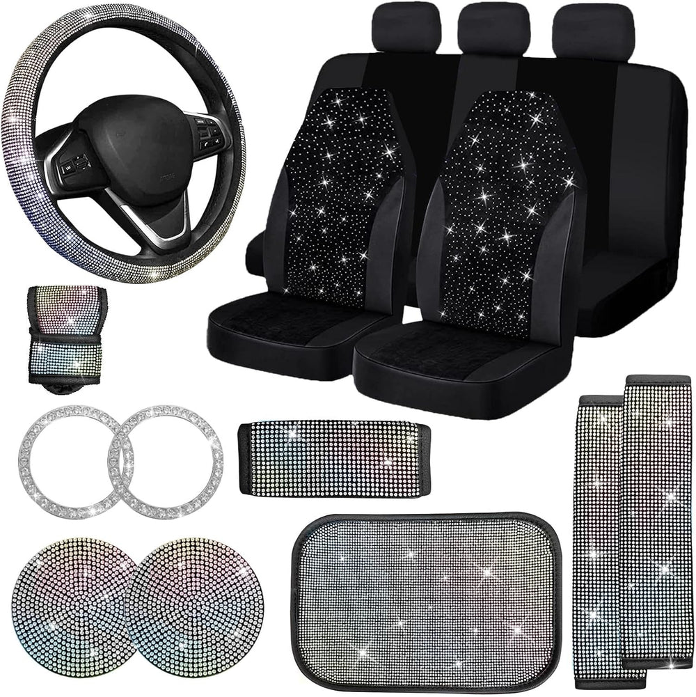 17 Pack Bling Car Seat Covers Set Car Diamond Accessories Rhinestone Crystal ...