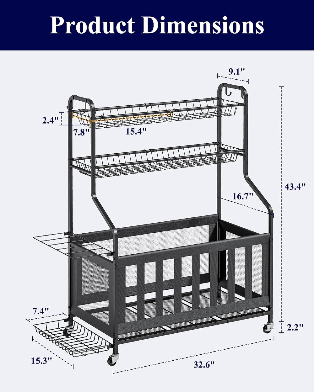 Kitsure Sports Equipment Organizer with Wheels, Garage Ball Storage, 45.6"H