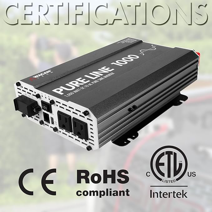 Wagan EL3804 Pure Line Inverter 1000 Watt DC 12V to 110V AC Car Pure Sine Wave