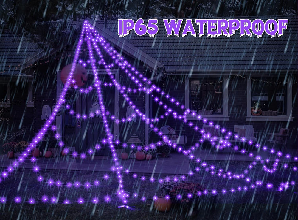 Spider Web Lights for Halloween Decorations Outdoor - 616 LEDs, 8 Lighting Mo...