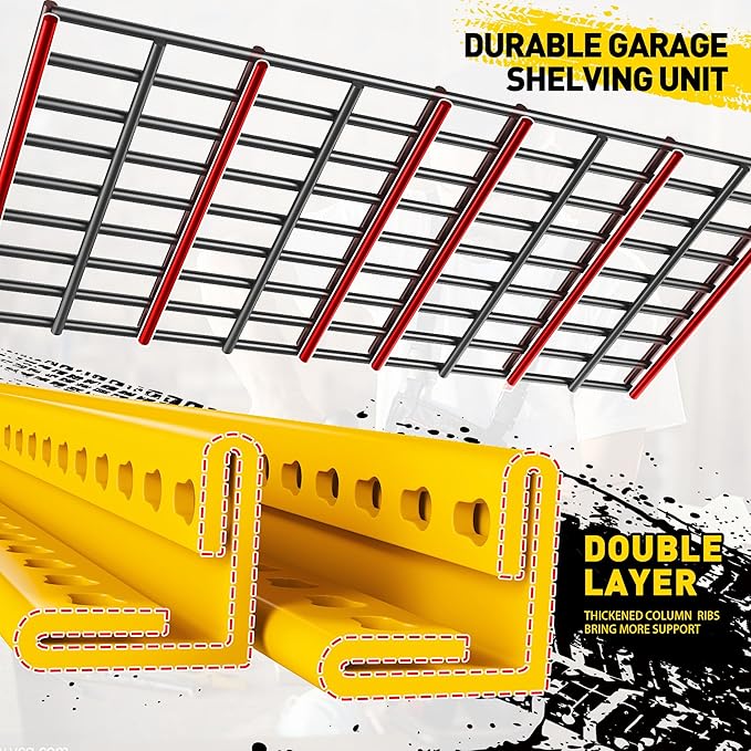 REIBII Garage Shelving Load 3000LBS, 5-Tier Storage Shelves, Adjustable Heavy