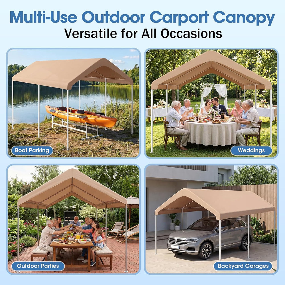 10x20 Canopy Replacement Cover, Outdoor Carport Canopy Top Only, Beige