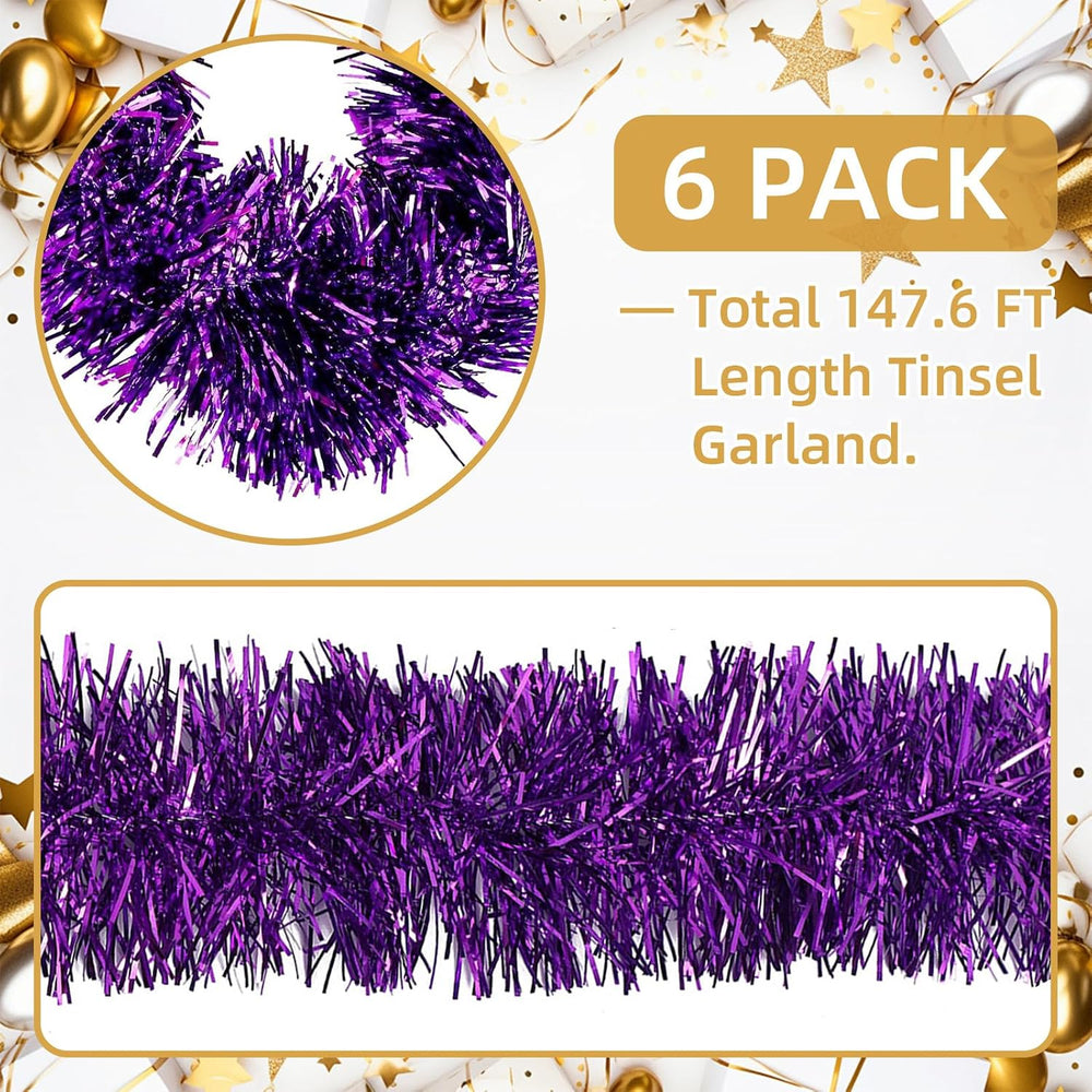 150 FT Purple Tinsel Garland - Holiday Tinsel Garland for Christmas, Hallowee...
