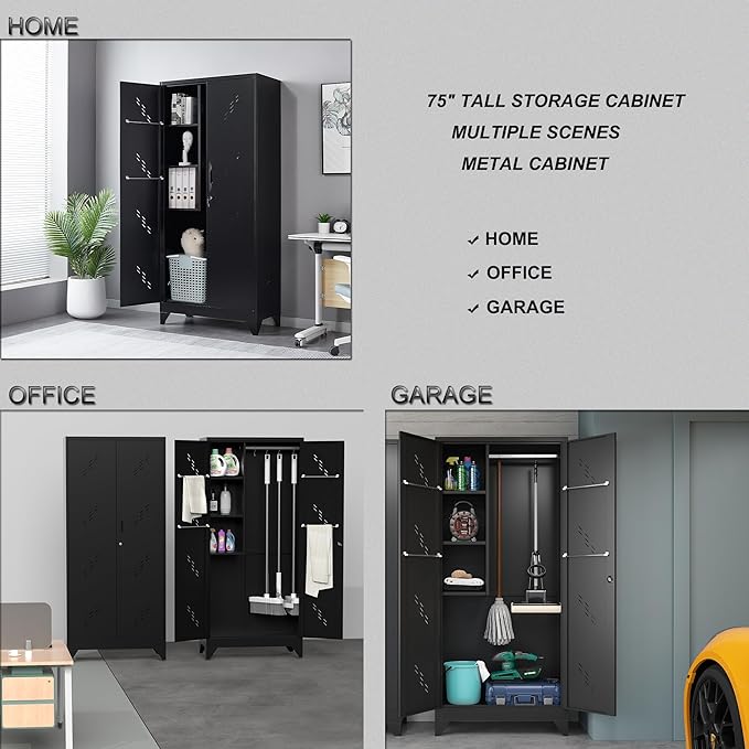 75" Taller Metal Garage Storage Cabinet, Tool Chest, Large Office Storage