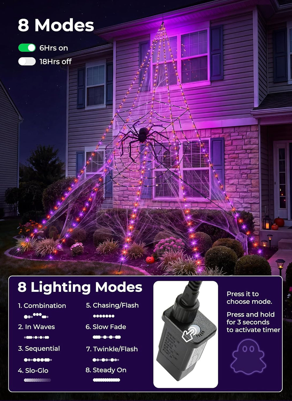 Brightown Halloween Decorations Outdoor, 312-LED Giant Spider Web Lights
