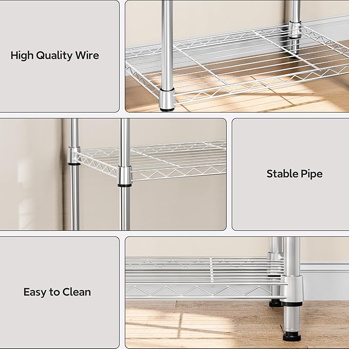 5 Tiers Shelf Metal Storage Shelves Wire Rack Closet Organizers