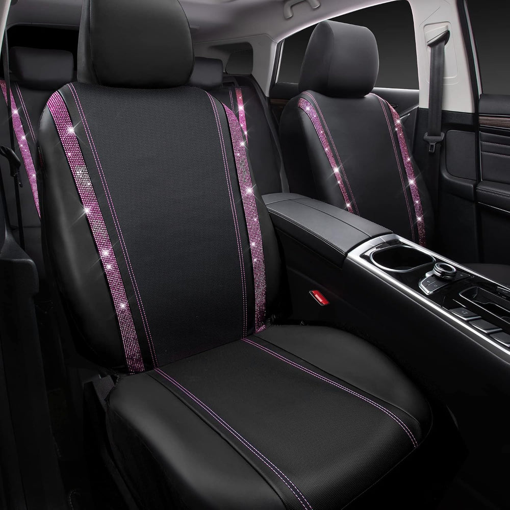 CAR PASS Bling Diamond Car Seat Covers Full Set, Shining Rhinestone Waterproo...