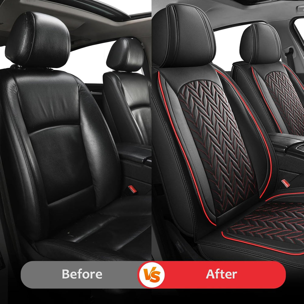 Front Seat Covers, 2PCS Leather Seat Covers Red for SUV Truck Sedan