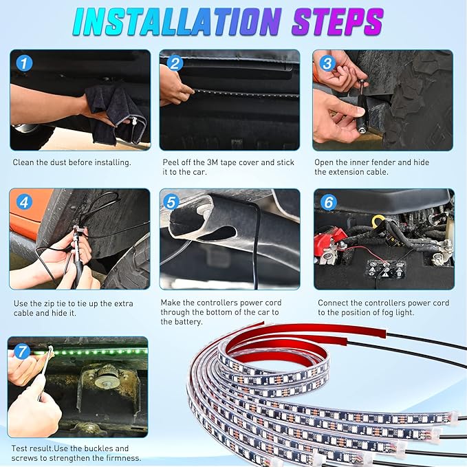 Nilight 6Pcs Car Underglow Neon Accent Strip Lights 300 LEDs RGB Multi Color