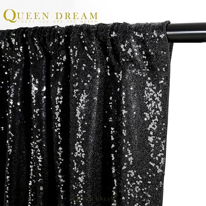 Black Sequin Backdrop 2 Panels 2FTx8FT Halloween Backdrop Curtains Party Deco...