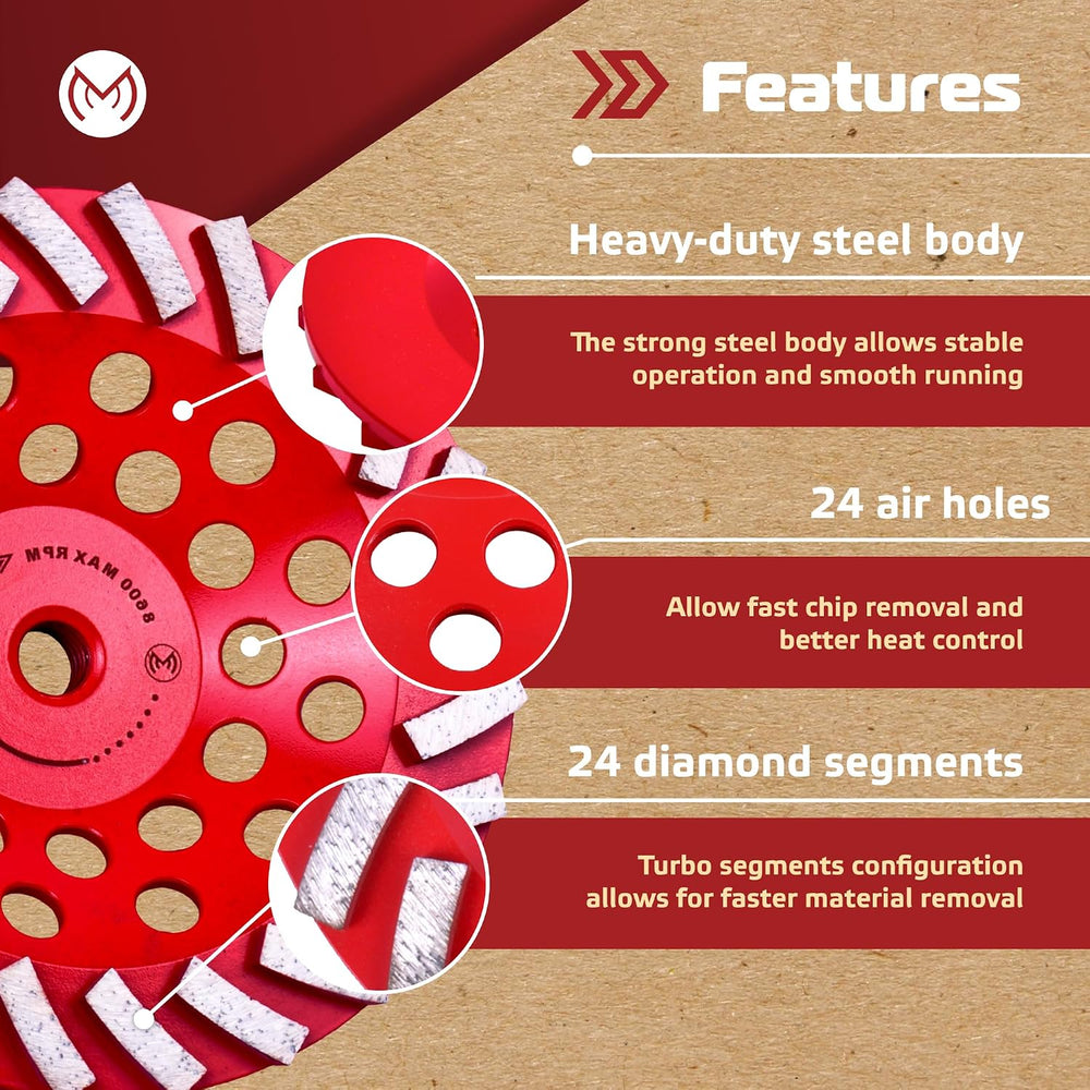 Diamond Grinding Wheel 7 inch for Angle Grinder, Concrete Grinding Wheel 24 S...
