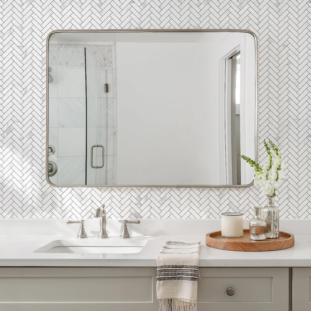 STICKGOO 10 Sheets Herringbone Peel and Stick Backsplash, Stick on Aluminum C...