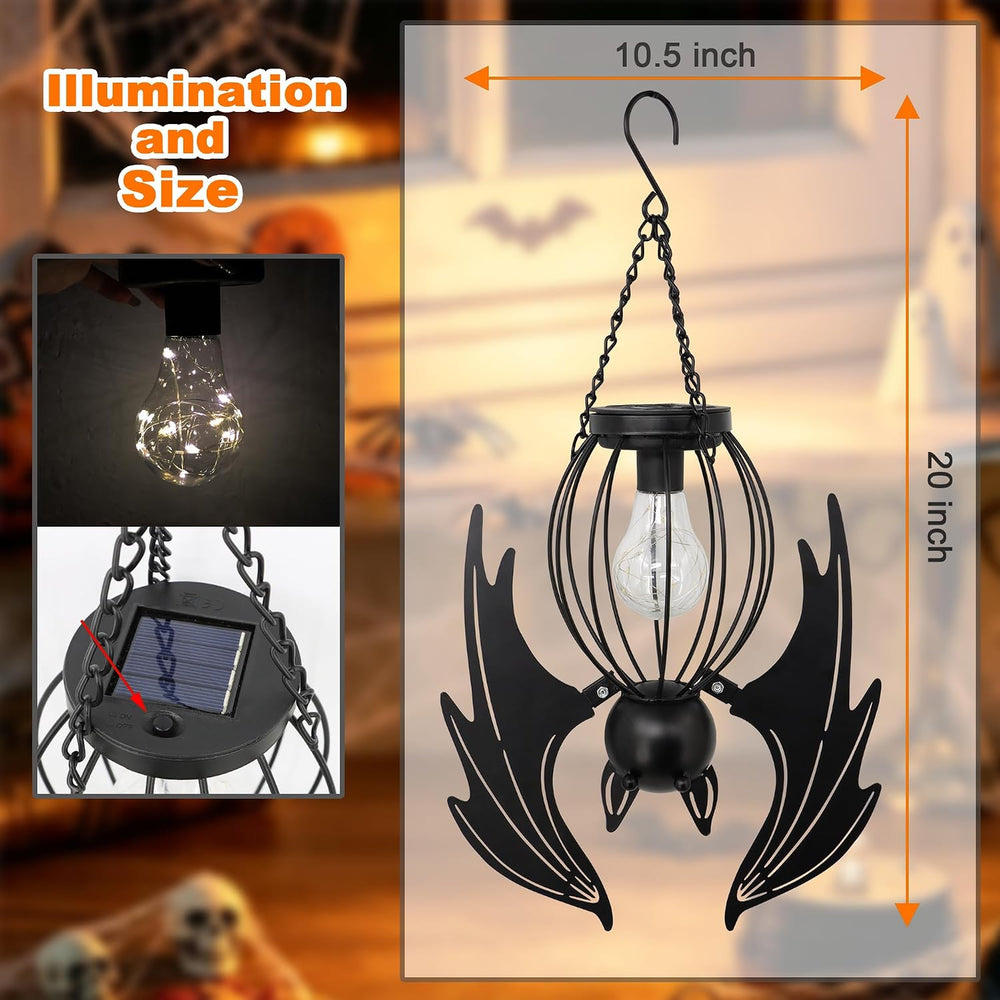 Halloween Bat Lantern 19.5in Iron Upside-Down Hanging Solar Light