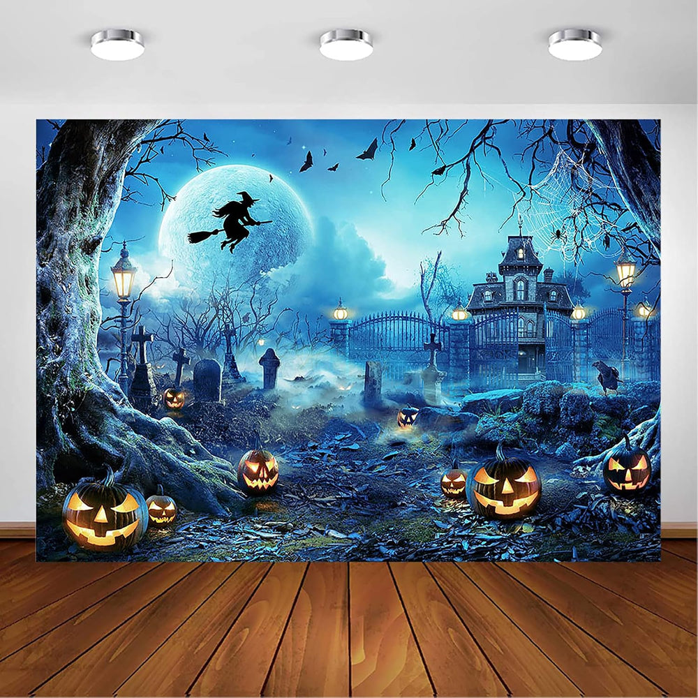 10x7ft Blue Halloween Backdrop Spooky Photography Background