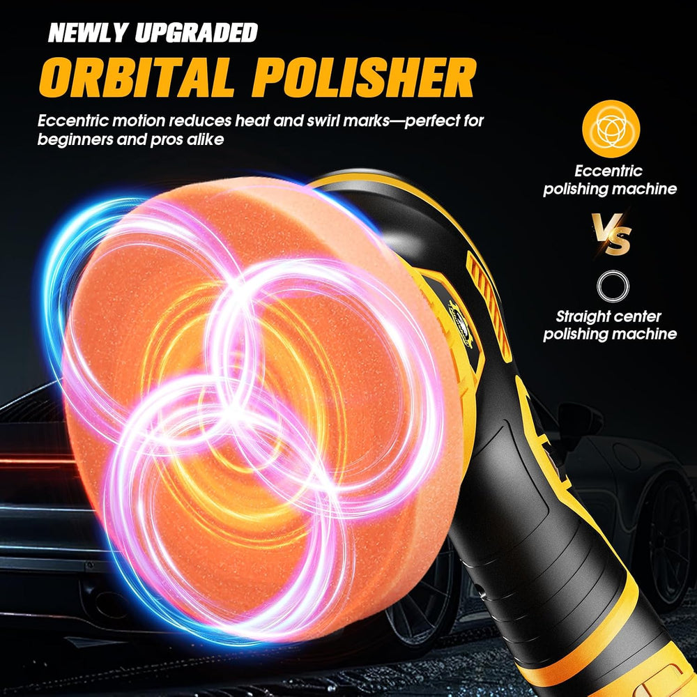 Cordless Car Buffer Polisher kit, DA Polisher with 2*21V Batteries
