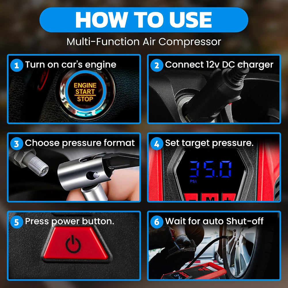 Bullseye 12V DC Car Tire Inflator Portable Air Compressor - Rapid 2 Minute In...
