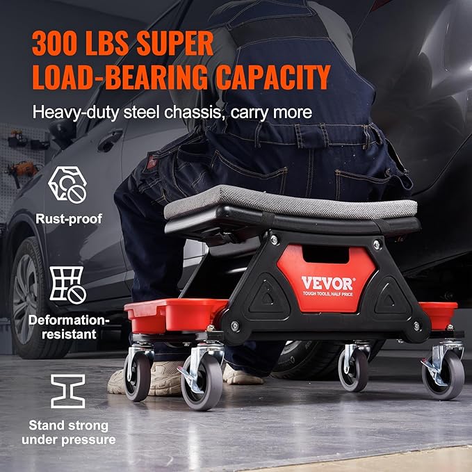 VEVOR Mechanic Stool 300 LBS Capacity Garage Stool Gift