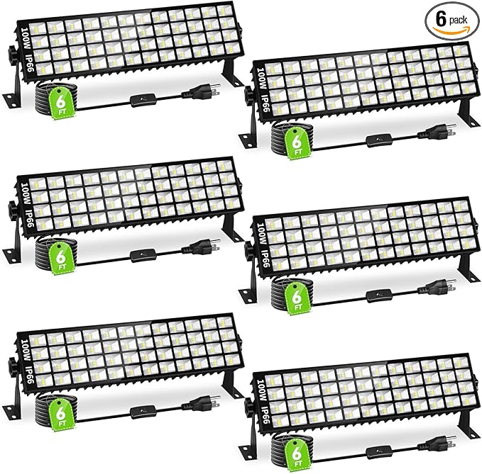 6 Pack LED Shop Lights, 100W 11000LM Plug in Garage Light