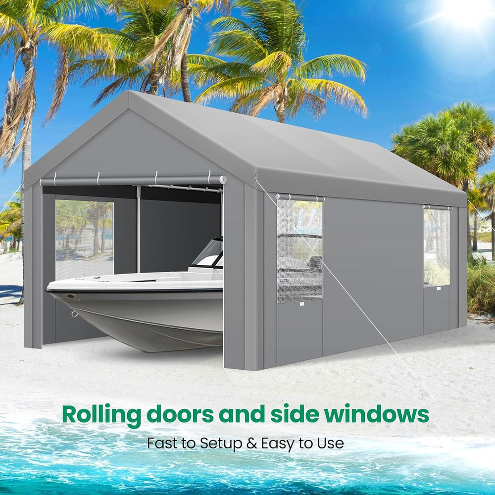 10x20 FT Heavy Duty Carport with Galvanized Frame,Gray