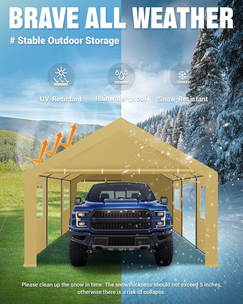 ACEPIC Upgraded 13x20ft Heavy Duty Drive-Through Carport, Khaki