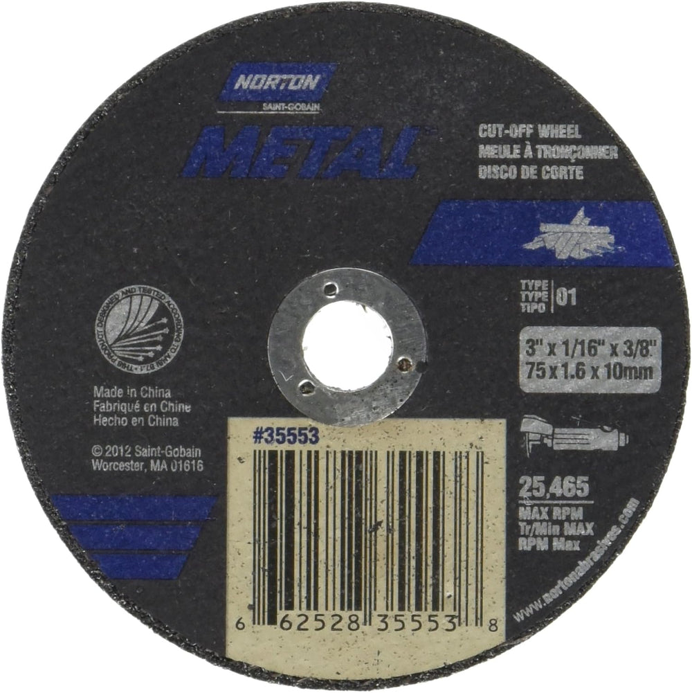 Norton Cut-Off Wheels 3" X 1/16" X 3/8" - Metal Cutting (25 / ...
