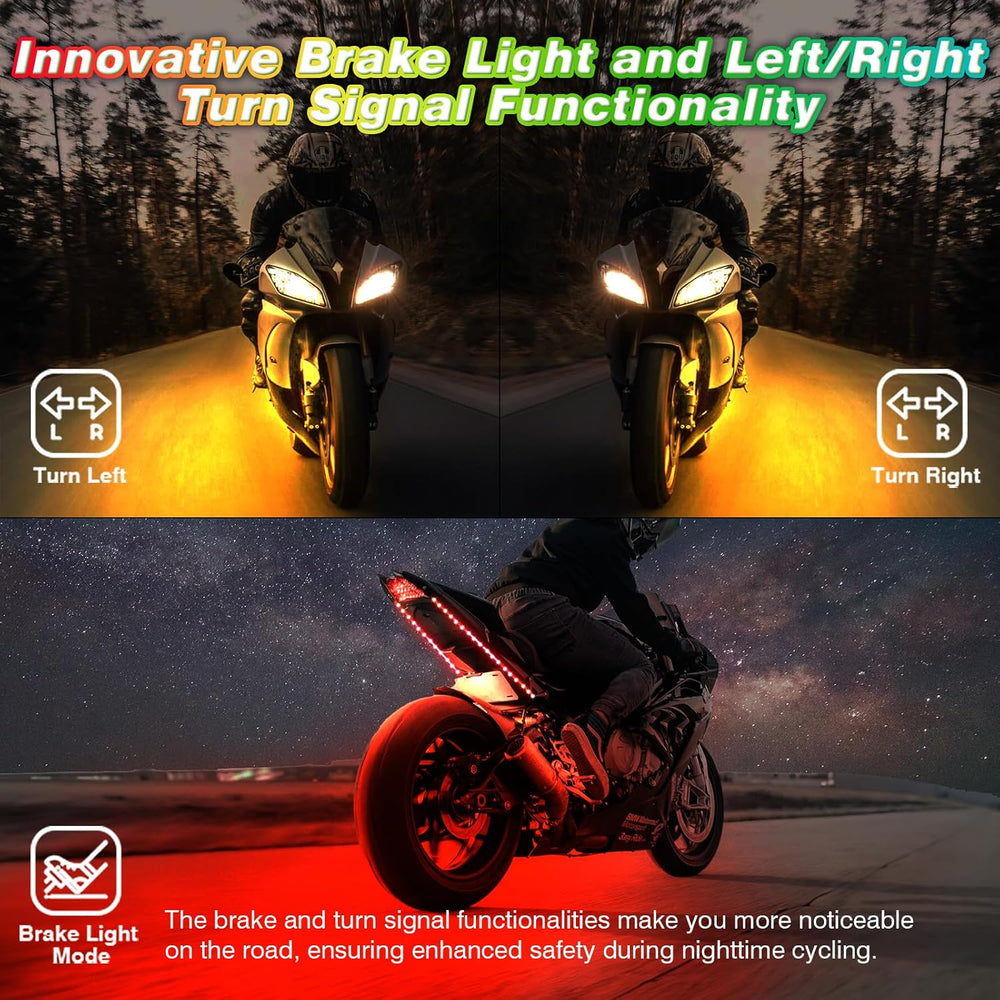 8PCS Motorcycle RGB LED Light Kits with Brake Turn Signal, Underglow Lights w...