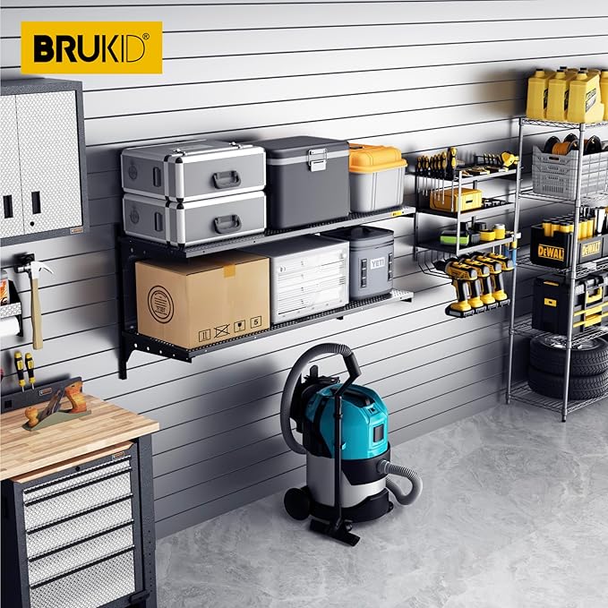 2 Tier 1.3x4ft Garage Shelving Wall Mounted, 400 lbs Load Capacity,15.6x48inch