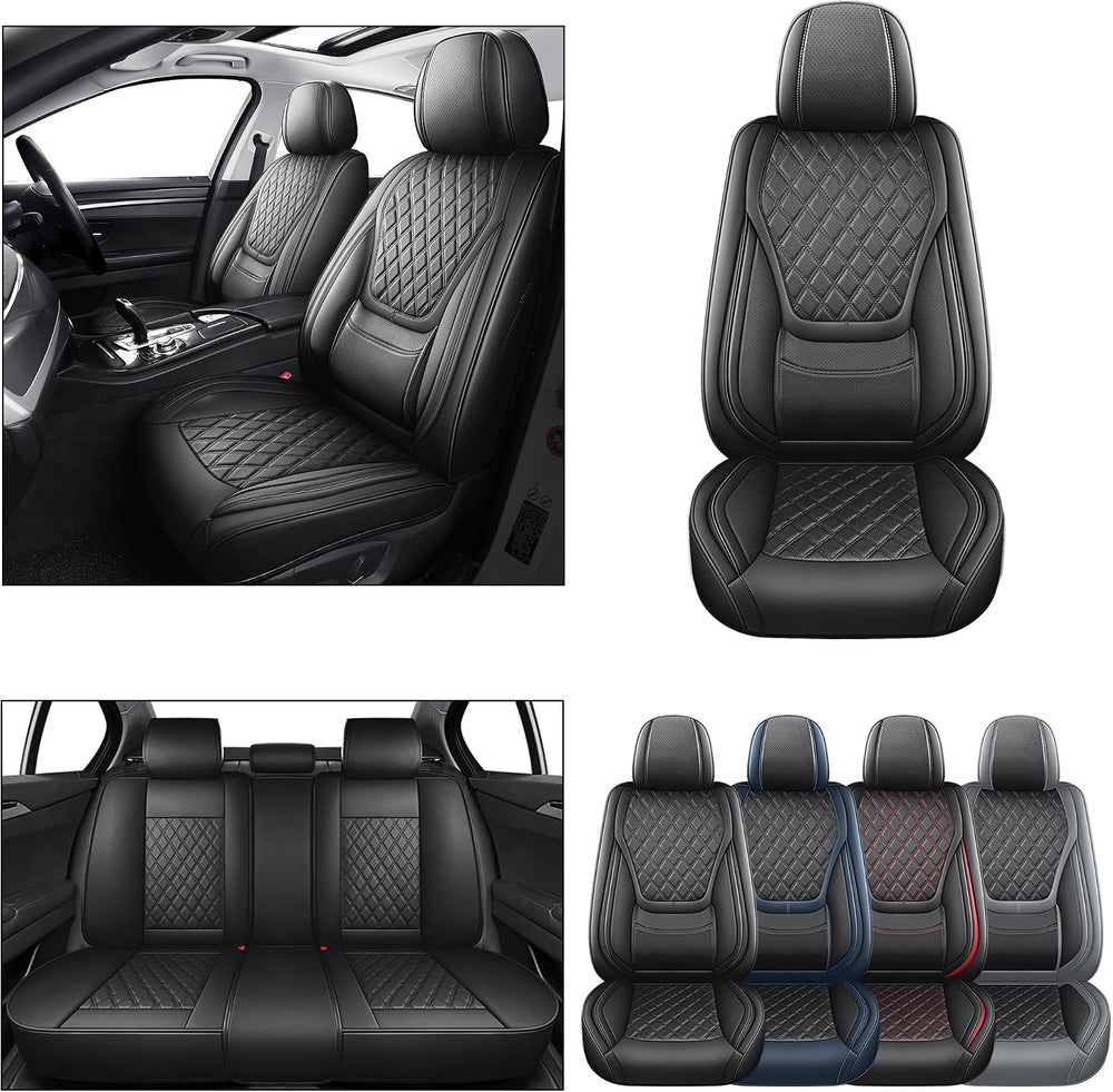 YIERTAI Universal Car Seat Covers Full Coverage Leather Full Set,Black