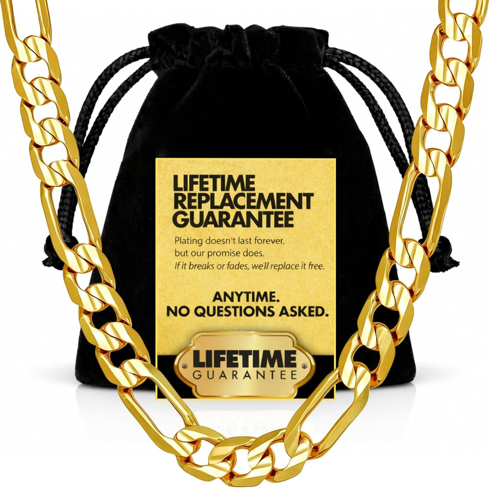 LIFETIME JEWELRY 7mm Gold Figaro Chain for Men & Women - 24k Real Gold Pl...