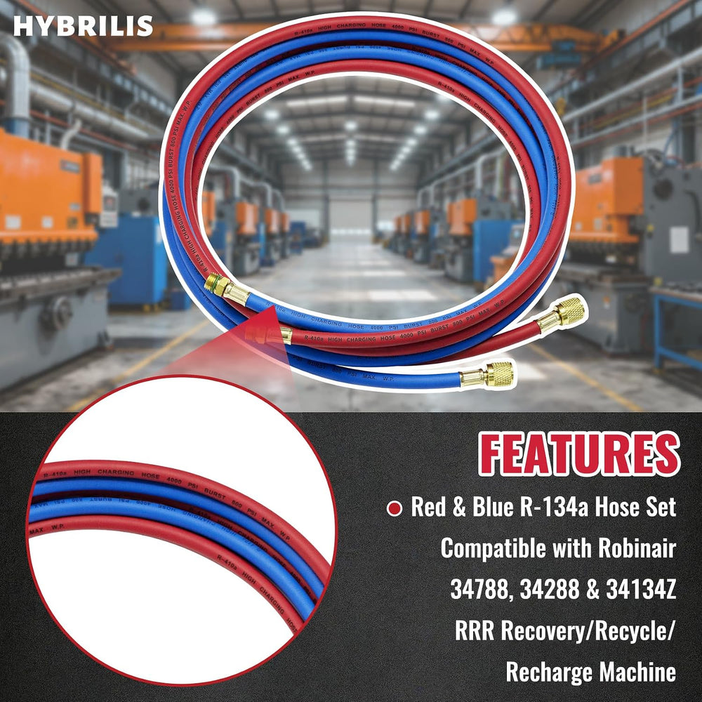 10FT 34722 R-134a Hose Set for Robinair HVAC Hose Red & Blue