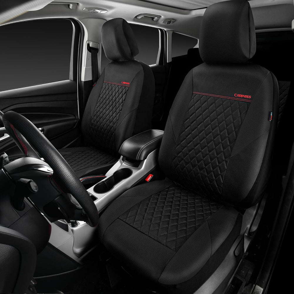 CAR PASS Quilting Leather Seat Cover Two Front Seats Only, Universal Fit Auto...