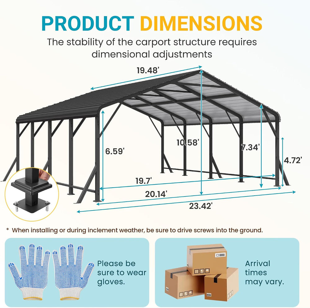 Wisteria Lane 20' x 20' Metal Carport, Heavy Duty Metal Carport for O...