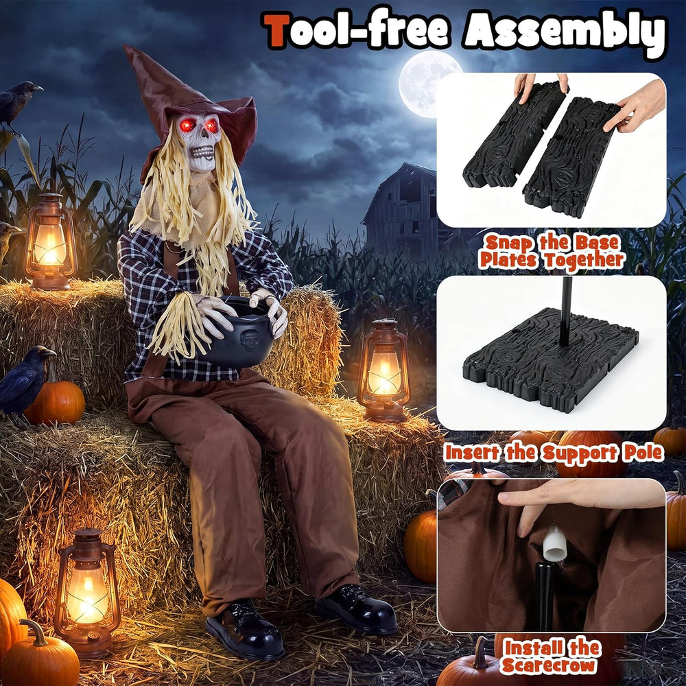 Tangkula 4.4 FT Animated Halloween Sitting Scary Scarecrow Decoration