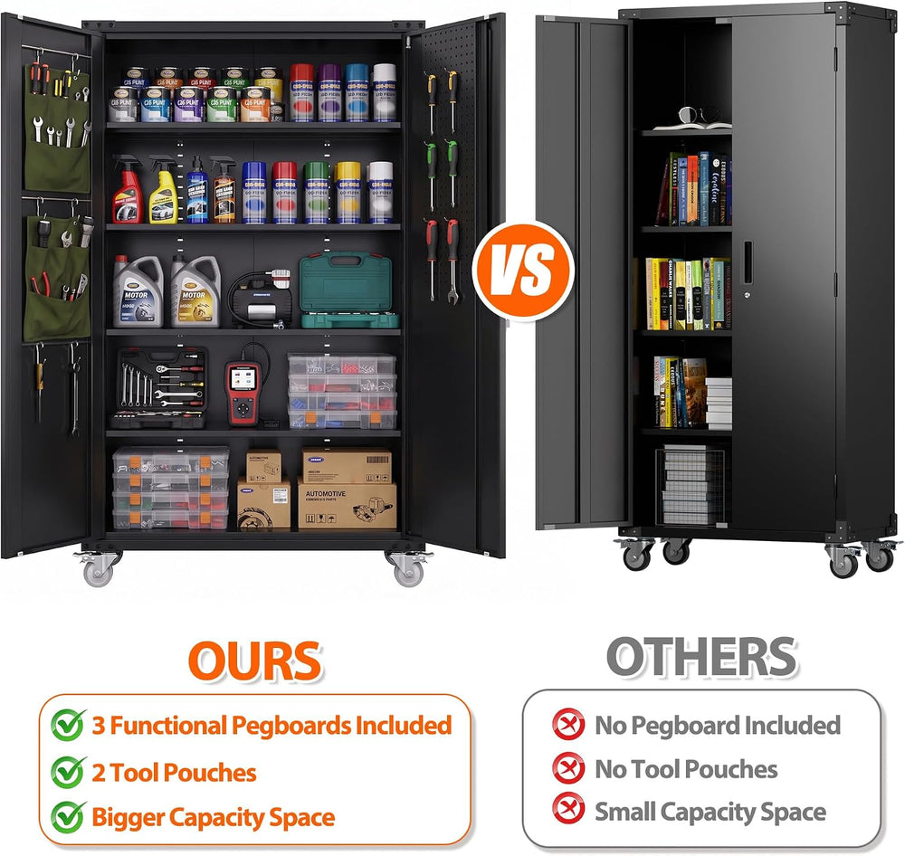 70.5" Extra Large Rolling Garage Cabinet, 20"D Metal Storage, Black