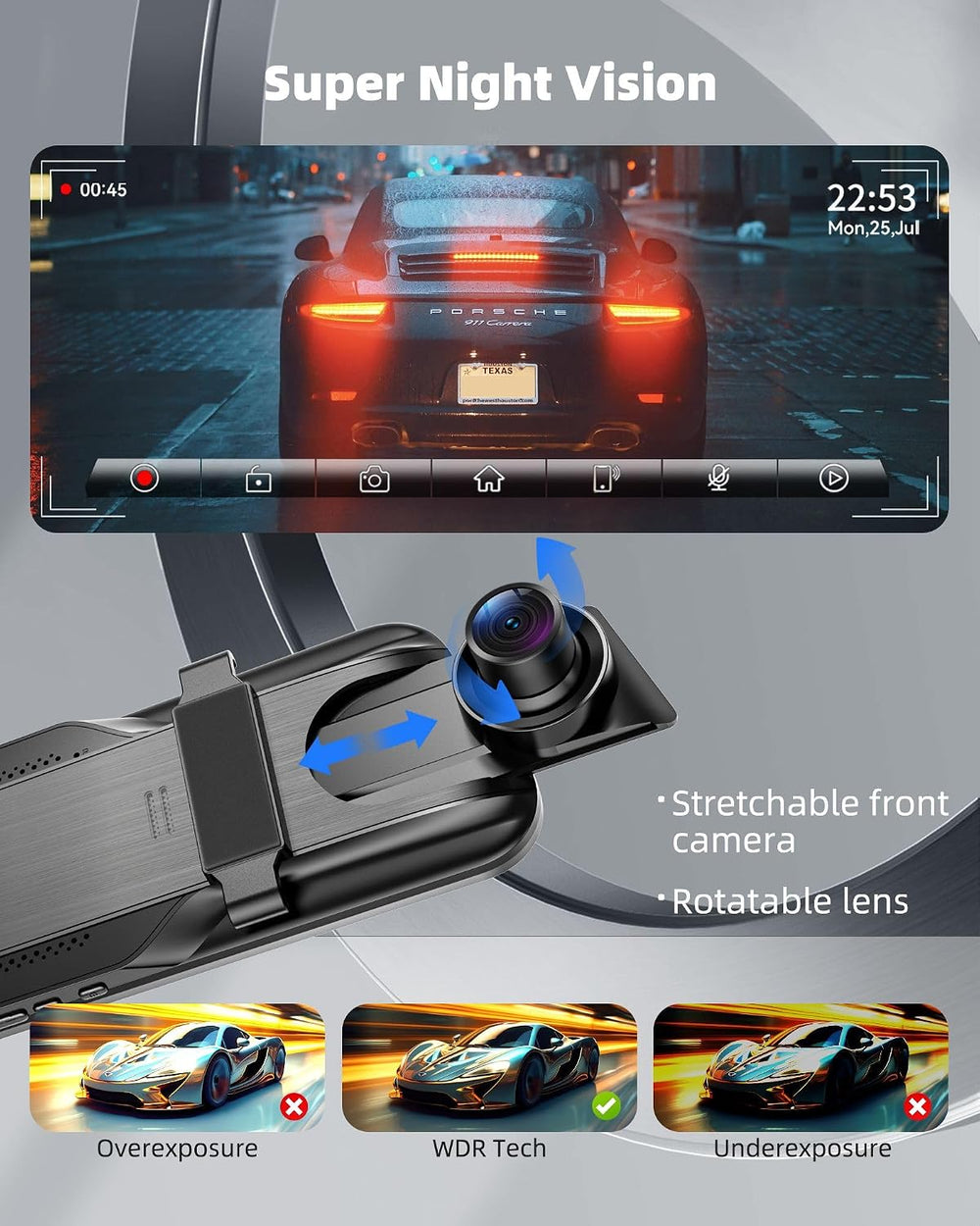 10" Mirror Dash Cam with Android Auto&Carplay 2.5K Rear View Mirror ...