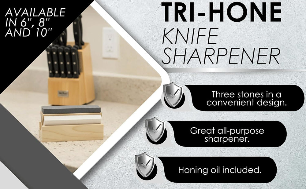 Arkansas Tri-Hone Knife Sharpener - 3 Stones 8" Multicolor
