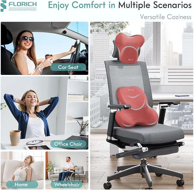 FLORICH Car Lumbar Support Pillow and Neck Headrest Pillow