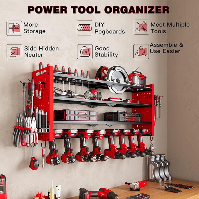 Power Tool Organizer Wall Mount, Cordless Drill Organizer, 4 Layers Large