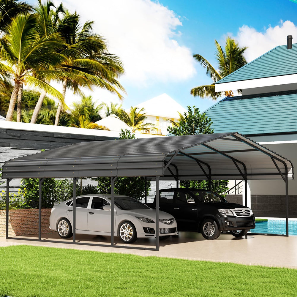 EBE 20' x 20' Metal Carport, Outdoor Heavy Duty Carports Canopy with ...