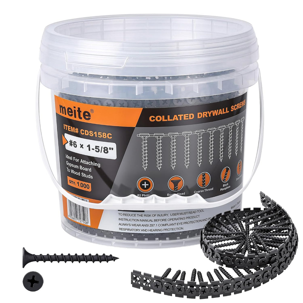 meite Collated Drywall Screw #6 x 1-5/8 inch Coarse Thread Drywall to Wood Sc...